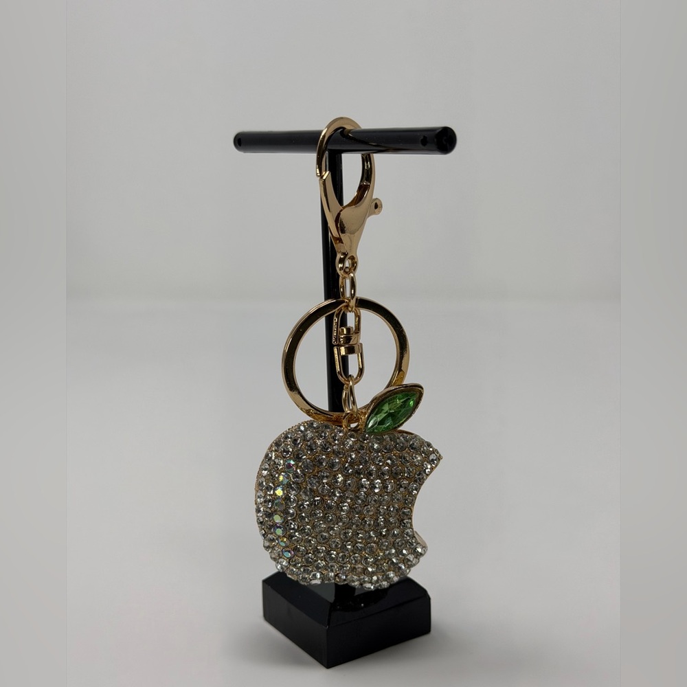 Sparkling Apple Bag Charm with Gold and Green Accents